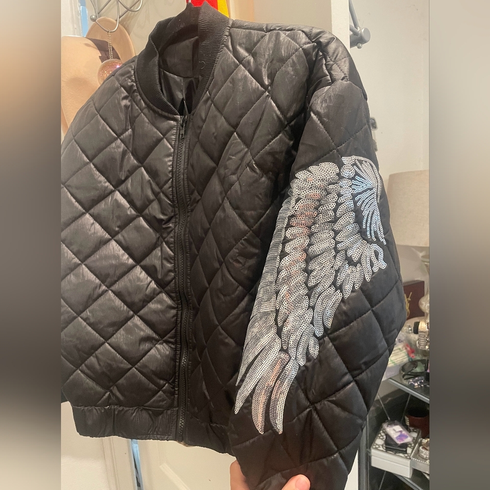 Black Quilted Jacket with Silver Sequin Design